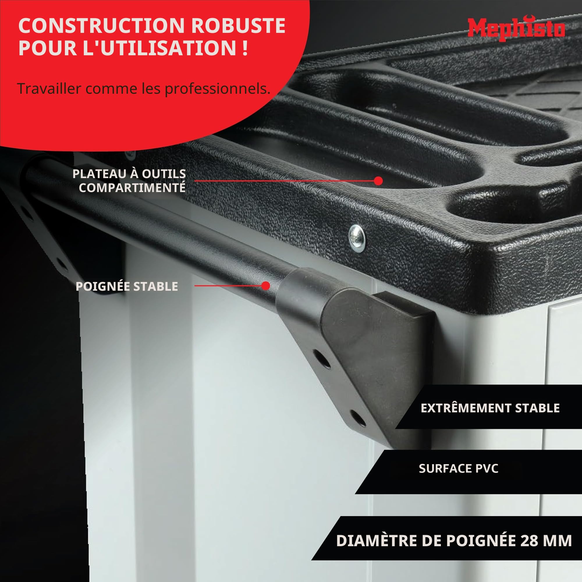 Mephisto Chariot à Outils 8 tiroirs avec Outils tels Que clé à molette, cliquet avec boîte à Noix, clé à sifflet, etc. dans des tiroirs remplis de Carbone