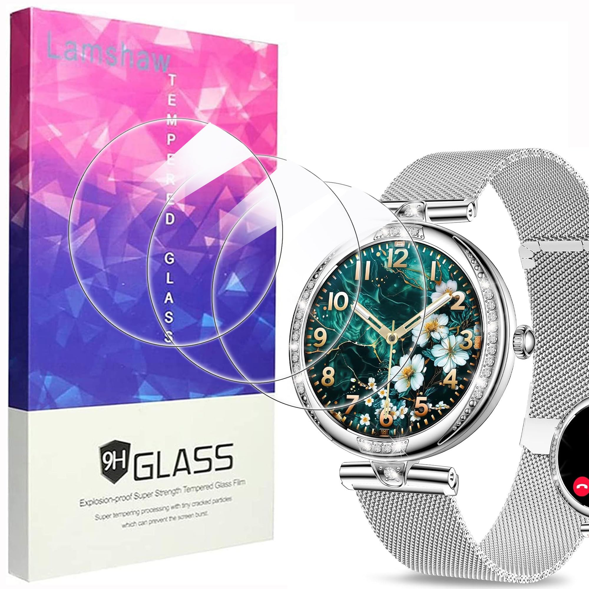 Lamshaw Compatible for GADIXY Smart Watches Screen Protector, [3 Pack] 9H Tempered Glass Screen Protector Film Compatible for GADIXY E05 1.1 Inches