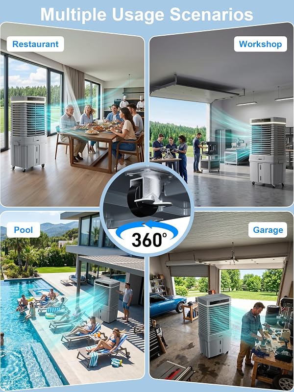 Uthfy 800CFM Swamp Cooler for Large Room, 33”Evaporative Air Cooler with 4Gal Detachable Water Tank, 12H Timer, Ambient Light, 80°Oscillation, Outdoor Air Conditioner for Patio, Garage by Uthfy - Image 17