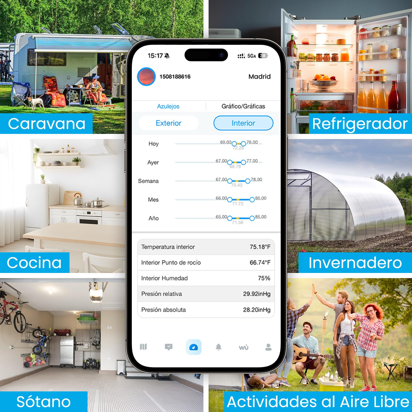 Sainlogic SA9Plus Inteligente Estación Meteorológica WiFi: Sensor Inalámbrico Interior/Exterior, 24/7 por Weatherseed® AI, UV, Alertas y Exportación de Datos 2Años