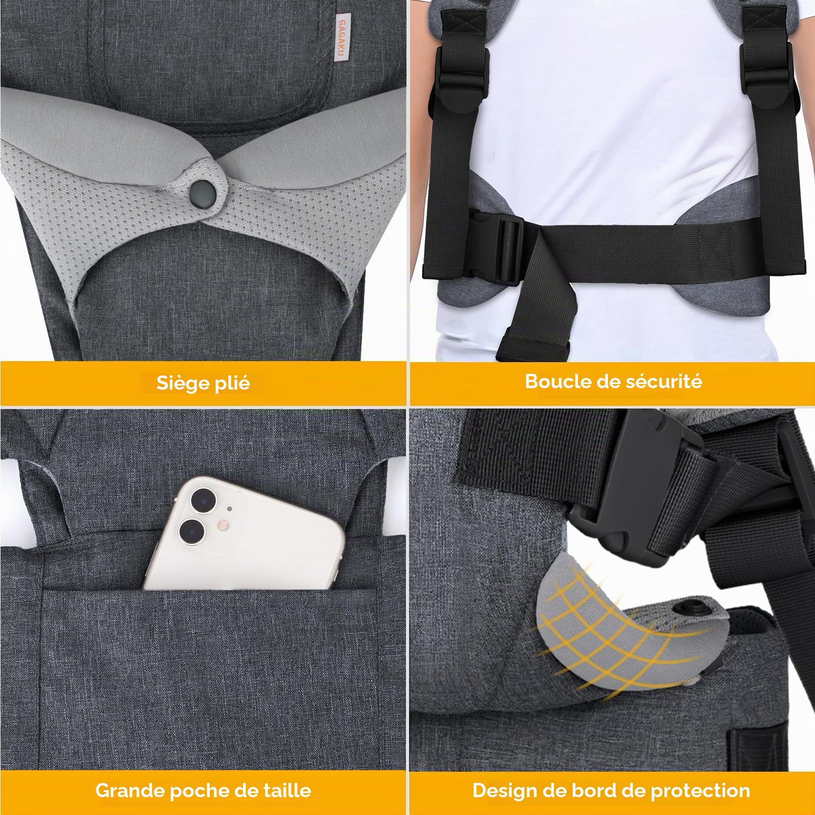 GAGAKU Porte-bébé pour bébés et tout-petits de 0 à 36 mois, Advanced 4-en-1 Porte bebe Facile à porter en position face à face vers l'avant et vers l'arrière pour enfants-Gris foncé