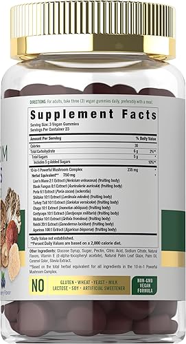Miniatura 2 de Carlyle Gomitas de suplemento de hongos 70 gomitas veganas Mezcla 10 en 1 Sin OMG y sin gluten