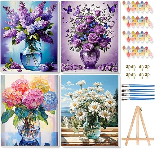 Vista 91 de VIGEGU Paquete de 4 pinturas por números para adultos, lienzo enmarcado, con caballete de madera, pintura por números para niños de 8 a 12 años