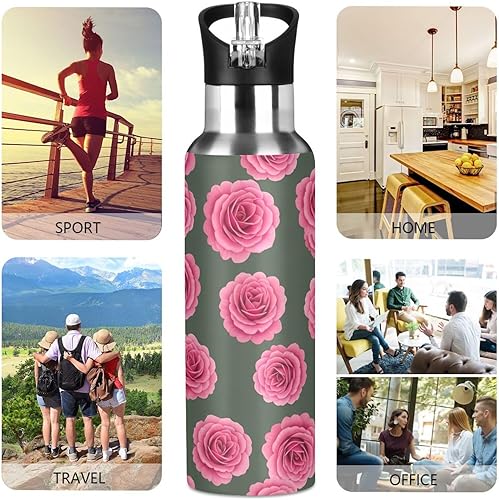Miniatura 5 de Vibrant Pink Roses Stainless Steel Vacuum Insulated Water Bottle 20 Oz Leakproof Water Bottles, BPA-Free Sport Water Bottle
