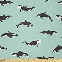 Vista 27 de Ambesonne The Yard, muñecas japonesas Kokeshi con estampado de flores de Sakura, estampado cultural, tela de punto elástico para ropa, costura