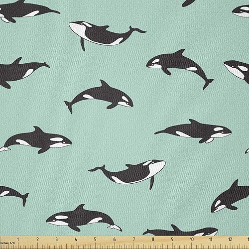 Miniatura 27 de Ambesonne The Yard, muñecas japonesas Kokeshi con estampado de flores de Sakura, estampado cultural, tela de punto elástico para ropa, costura