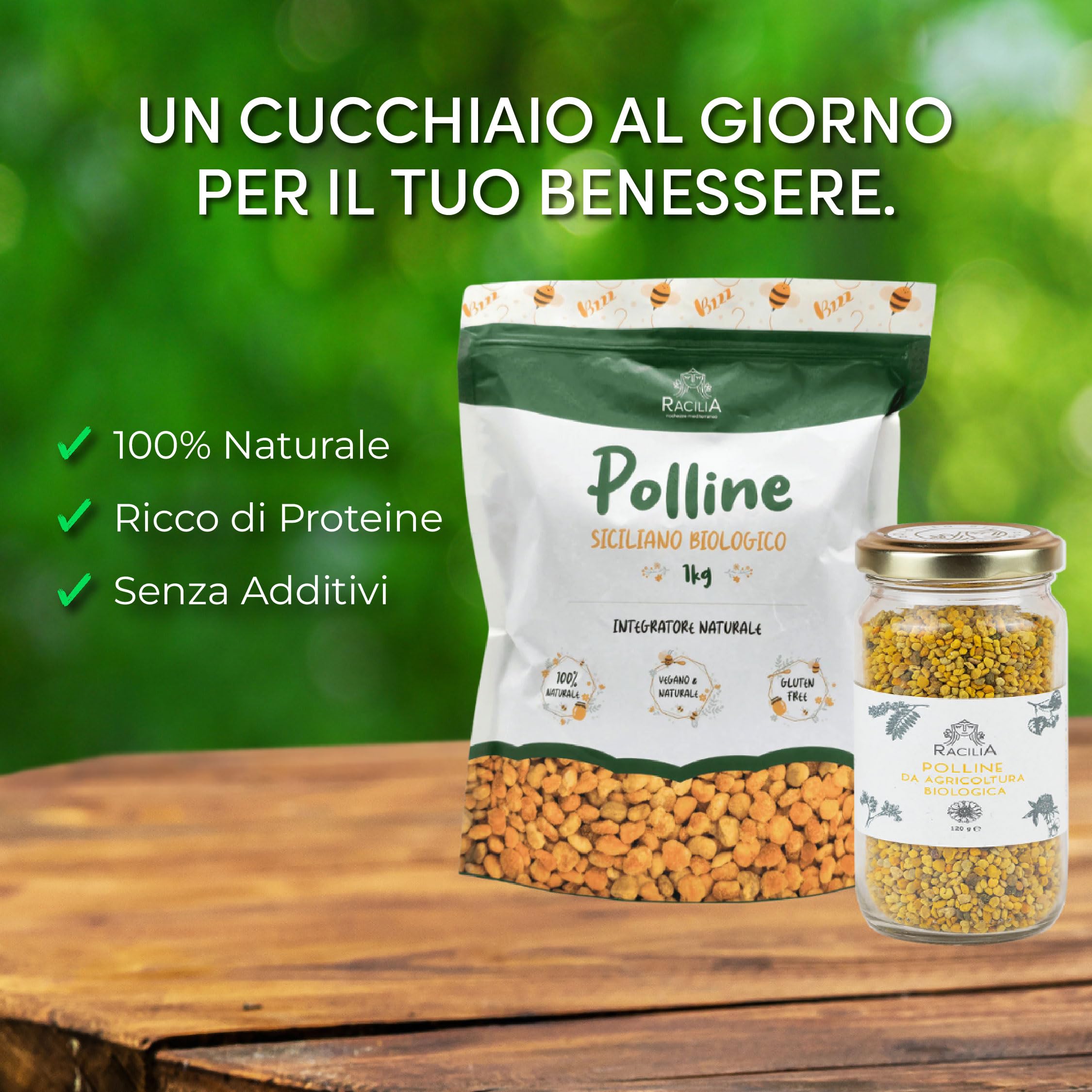 RACILIA Polline d'Api Biologico Italiano in Granuli - 100% Naturale da Agricoltura Biologica Siciliana - 1kg