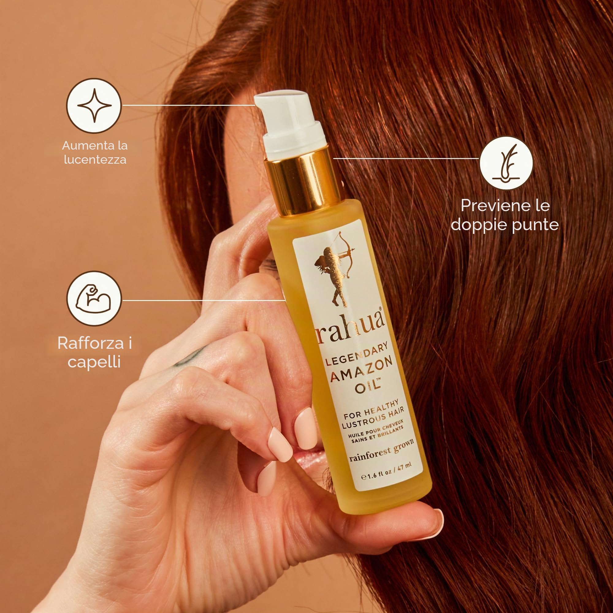 Rahua Legendary Amazon Hair Oil, 1,6 ml, olio biologico a base vegetale ad alta lucentezza per il controllo dell'effetto crespo, doppie punte, flyaway, nutre e rinforza per capelli morbidi, leggero,