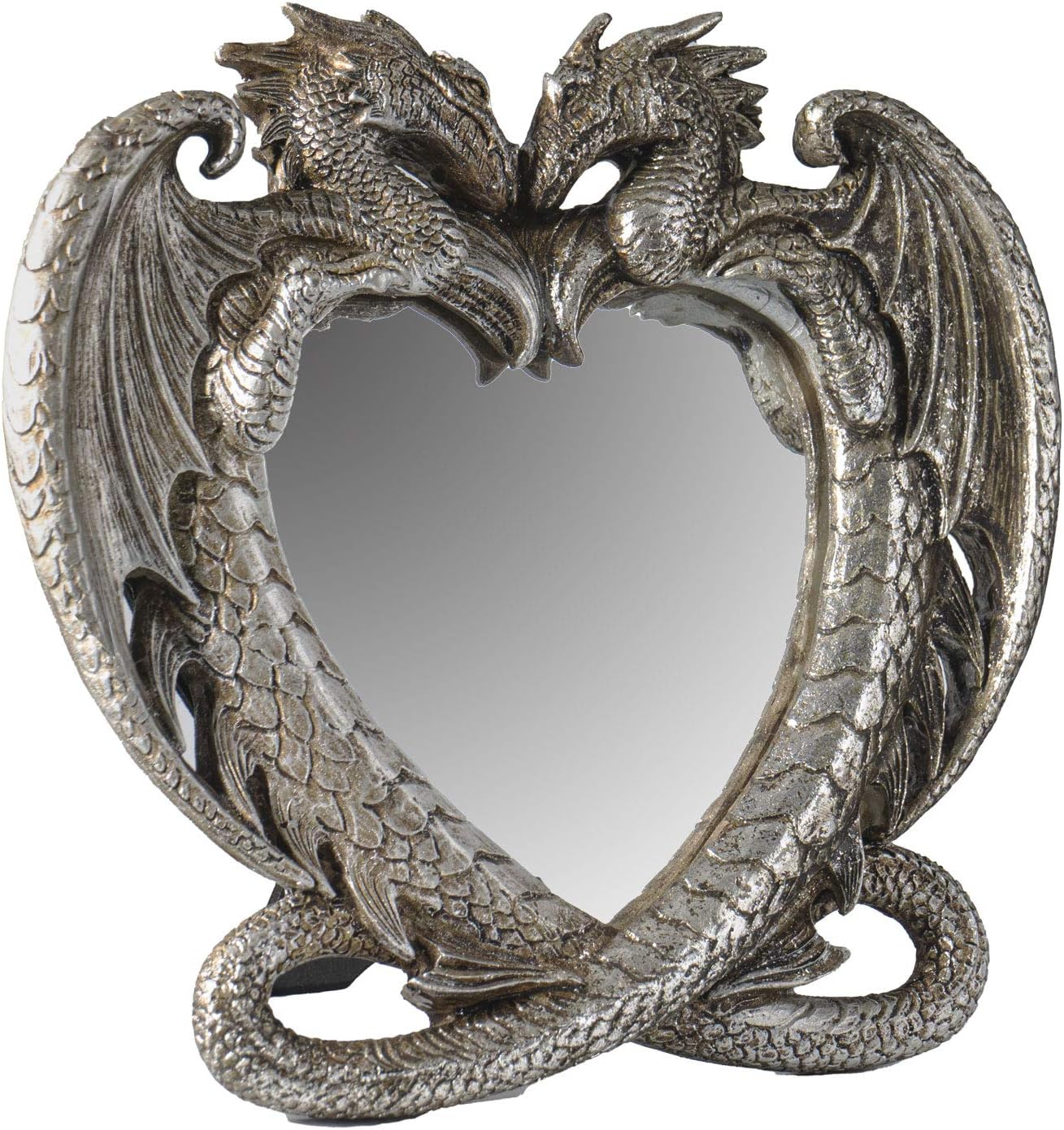 Pacific Trading Gothic Heart Shaped Dragon Mirror, Collectible Medieval Home Accent Décor Resin Piece for Wall or Tabletop Shelf, 6.3 x 5.91 Inches