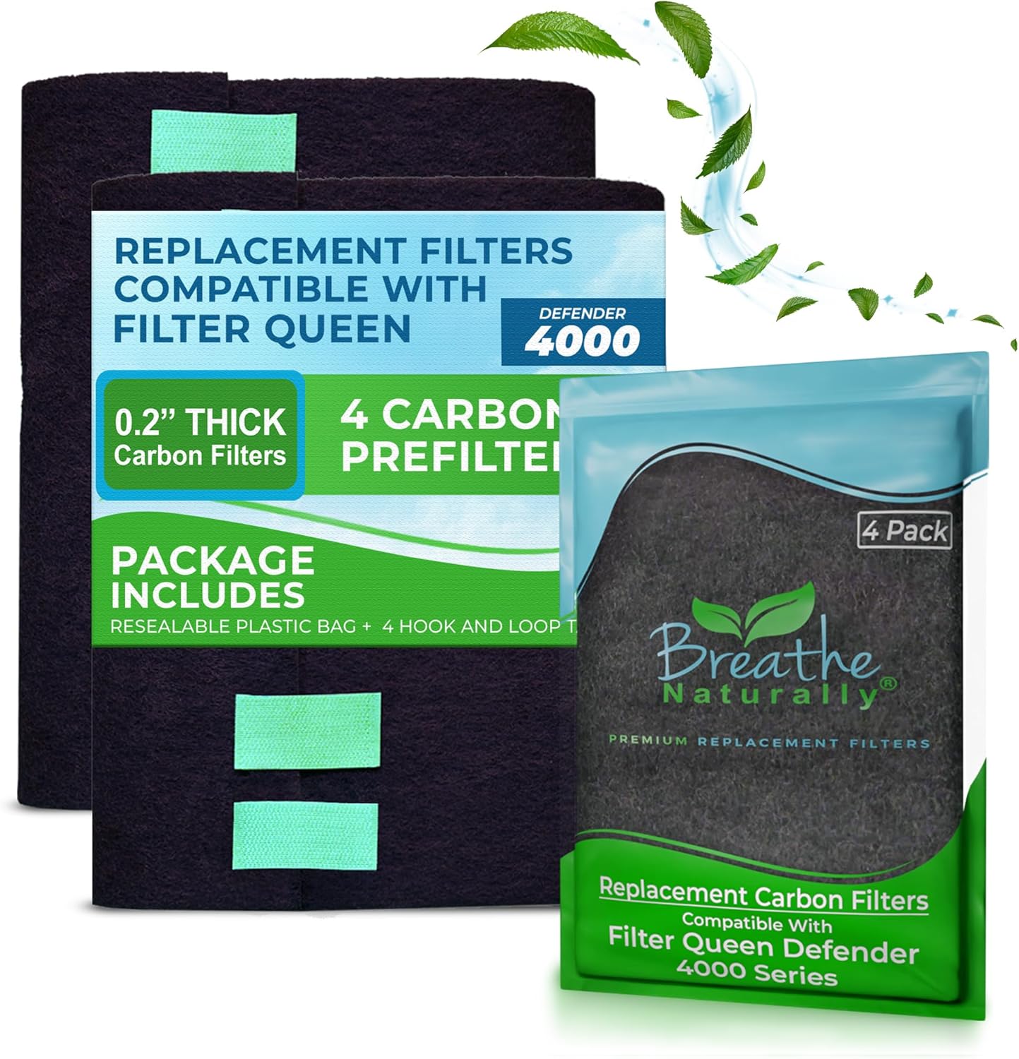 Breathe Naturally Replacement Filters Compatible with Filter Queen Defender 4000 Series Air Purifier - HEPA Filter - Carbon Activated Prefilters - 35.5"x7.25" (Pack of 4, Carbon Prefilters)