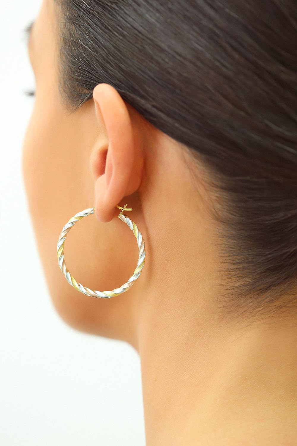 Sterling Silver Tricolor Three-Tone Hoop Earrings - Image 3