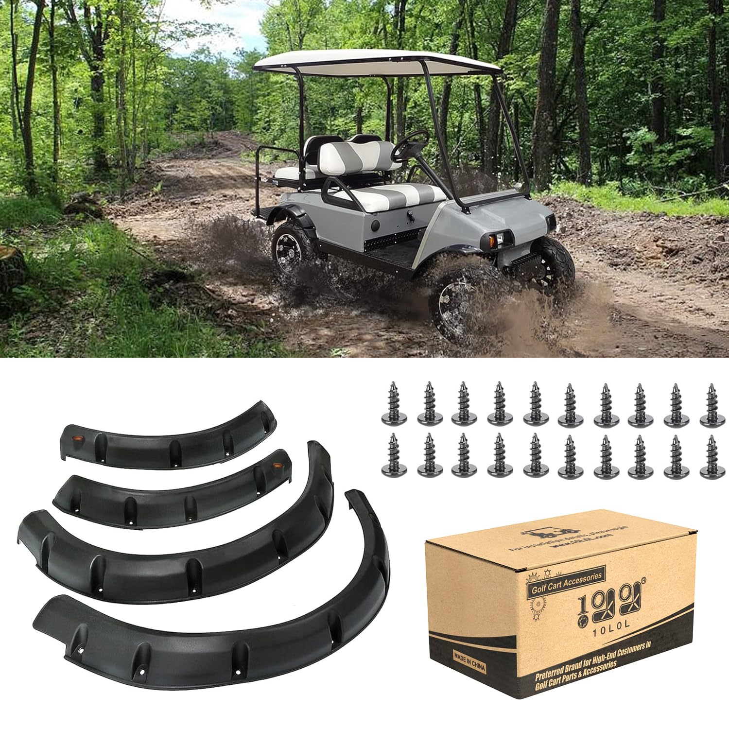 10L0L Golf Cart Front Rear Fender Flares for Club Car DS 1993-up with Factory Body Kit (Not Fit Modified Body), 4 PCS High Impact Golf Cart Wheel Flares