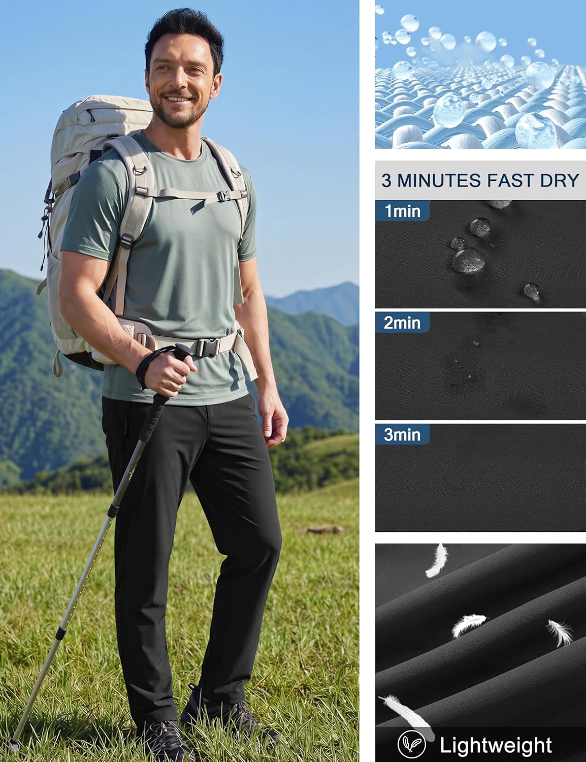 MAGCOMSEN Men's Lightweight Hiking Pants Quick Dry Stretch Running Workout Casual Sweatpants with Zipper Pockets