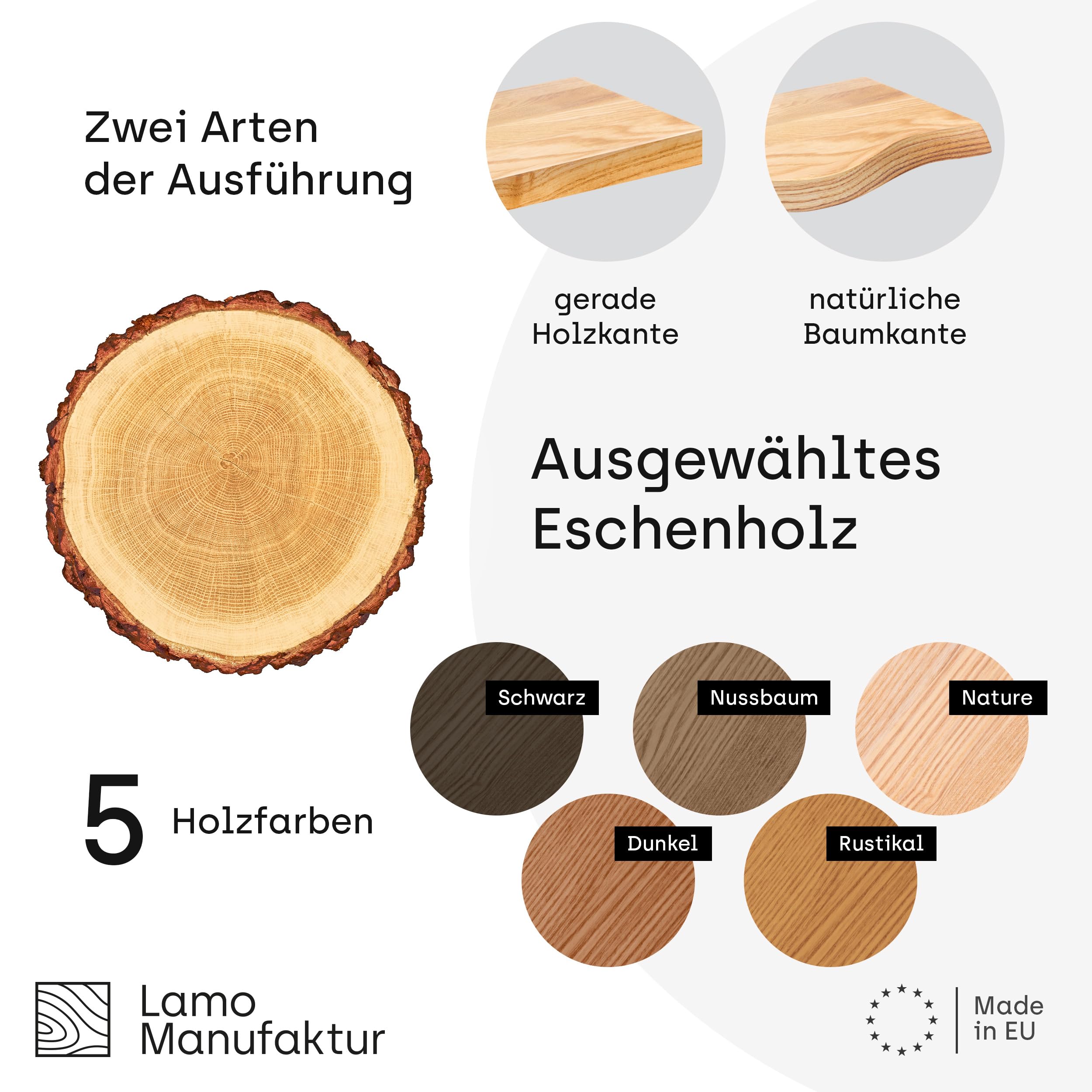 LAMO Manufaktur 3 Stück Wandregal aus Holz mit unsichtbarer Befestigung 40/35/30cm | Wandregal aus 100% echtem Holz | Hängeregal für Wohnzimmer Wandregale Set 1 Baumkante Farbe: Rustikal