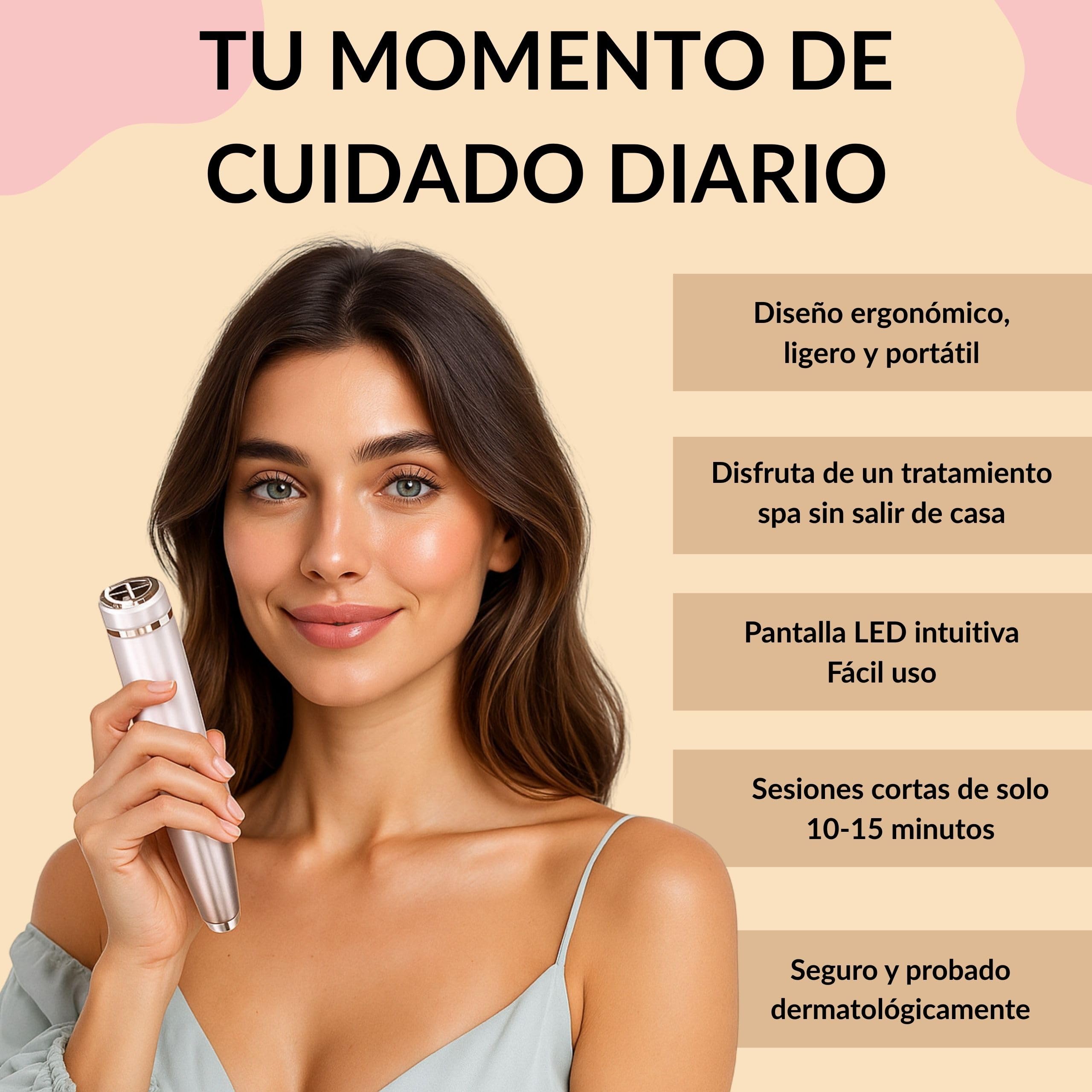 Radiofrecuencia Facial 6 en 1 - Alta Frecuencia Luz Roja LED y Limpieza Facial - Aparato Antiarrugas - 3 Luces LED Naranja Azul y Roja - 6 Modos Diferentes - Especial Ojos Cara y Cuello
