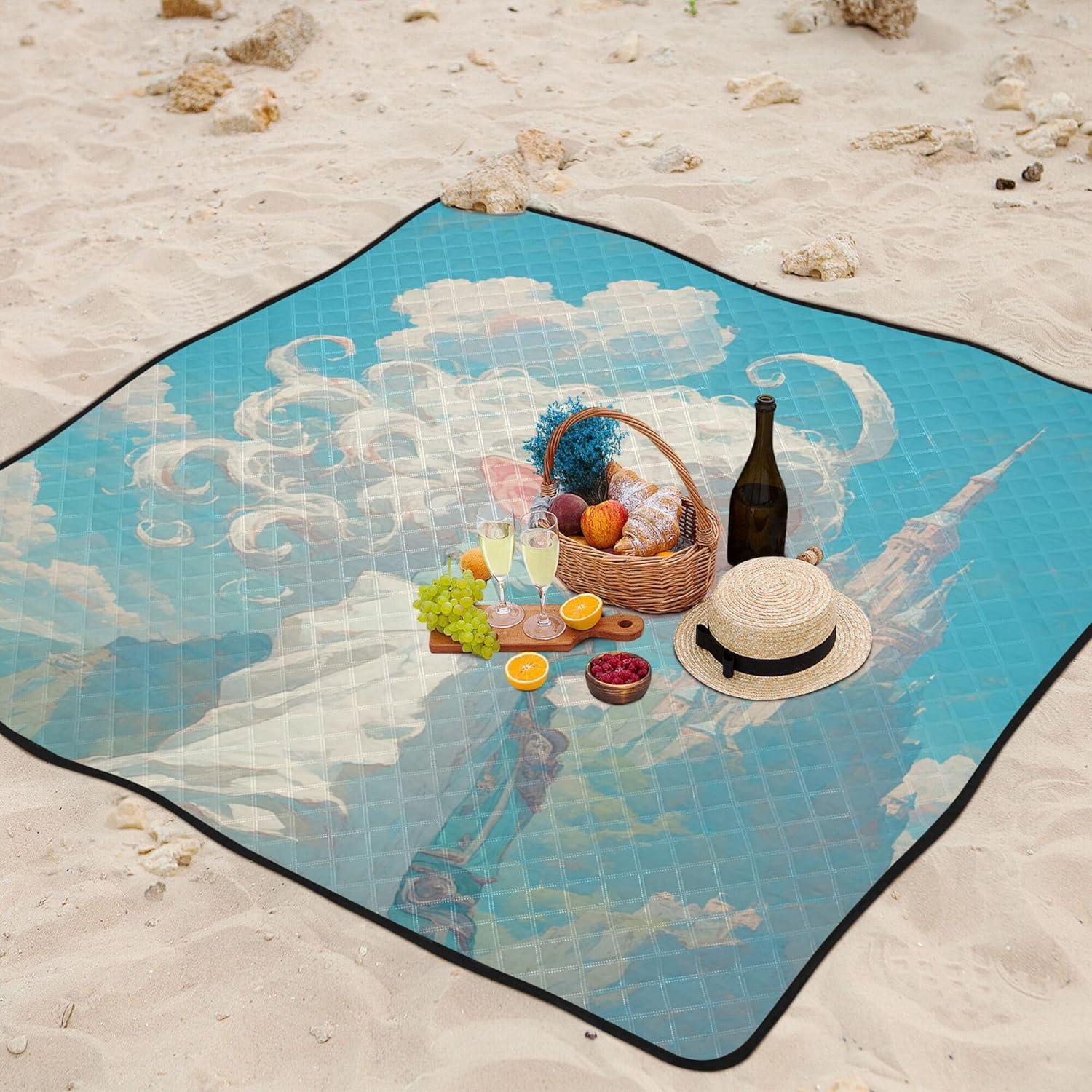 Blue and White Hair Boy Waterproof Picnic Table Water Resistant Outdoor Party Sand Resistant Beach Blanket for Grass Concert Blanket alfombra para Playa