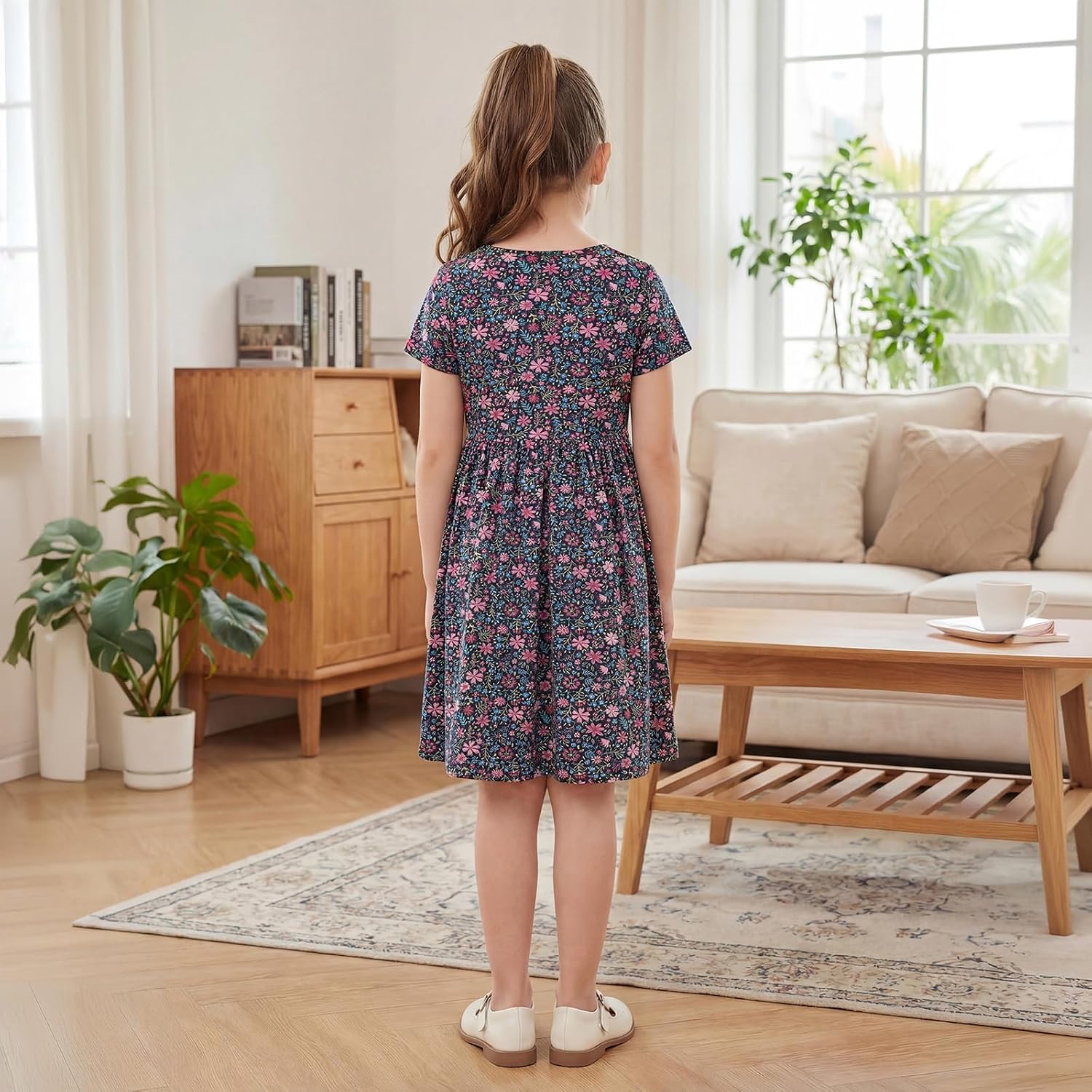 Cotton Girls' Dresses Matching Mommy and Me Dresses Outfits wiht Pockets