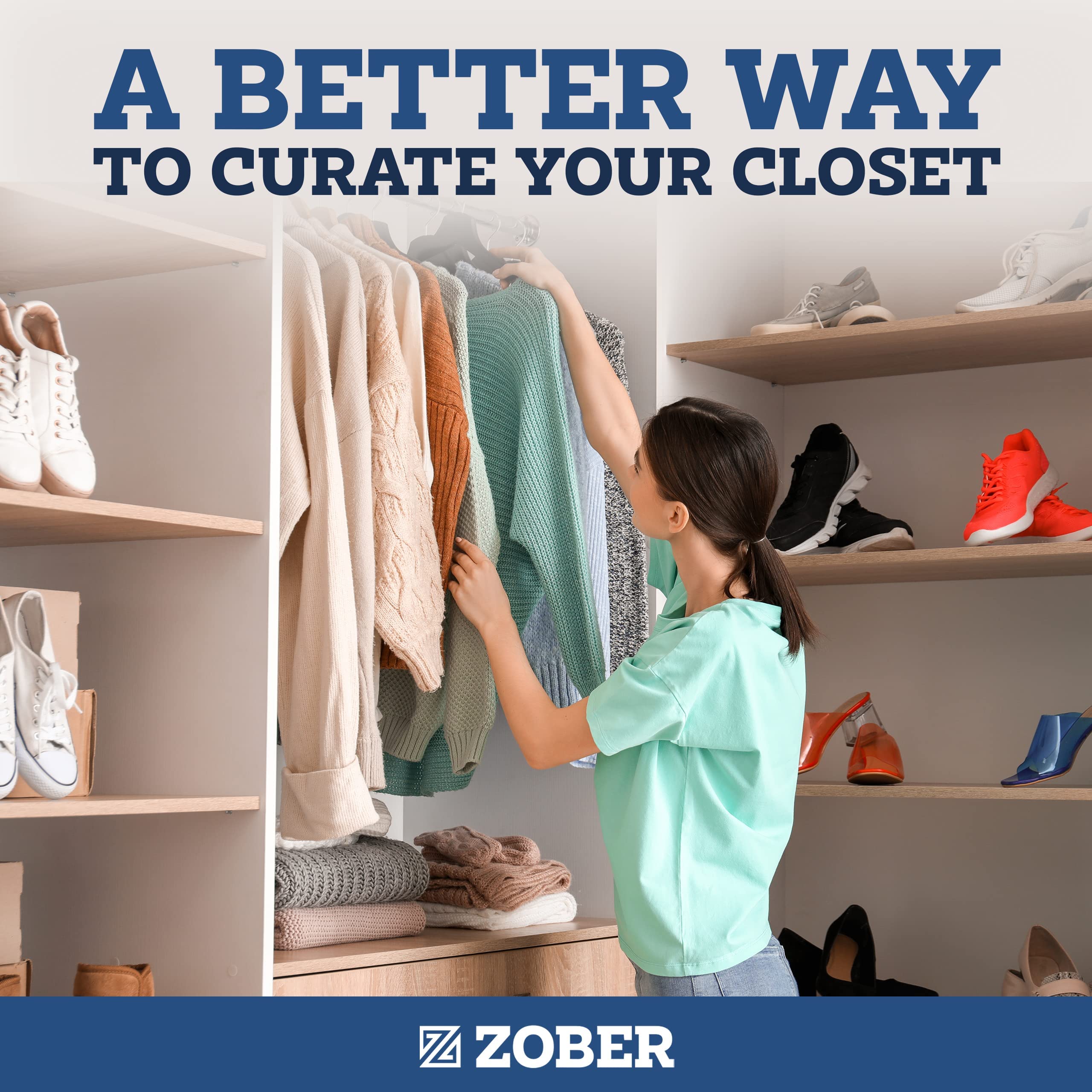 Zober Velvet Hangers 100 Pack - Heavy Duty Black Hangers for Coats, Pants & Dress Clothes - Non Slip Clothes Hanger Set - Space Saving Felt Hangers for Clothing