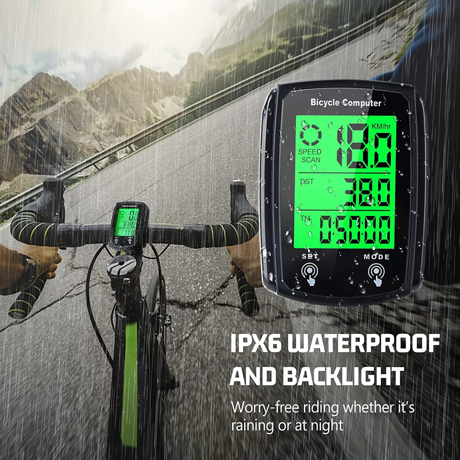 Linist Wired Bicycle Computer,MPH KM/H Bicycle Computer,Digital LCD Backlight Display Bike Speedometer,Universal 19 Functions IP54 Waterproof Bicycle Speedometer 2