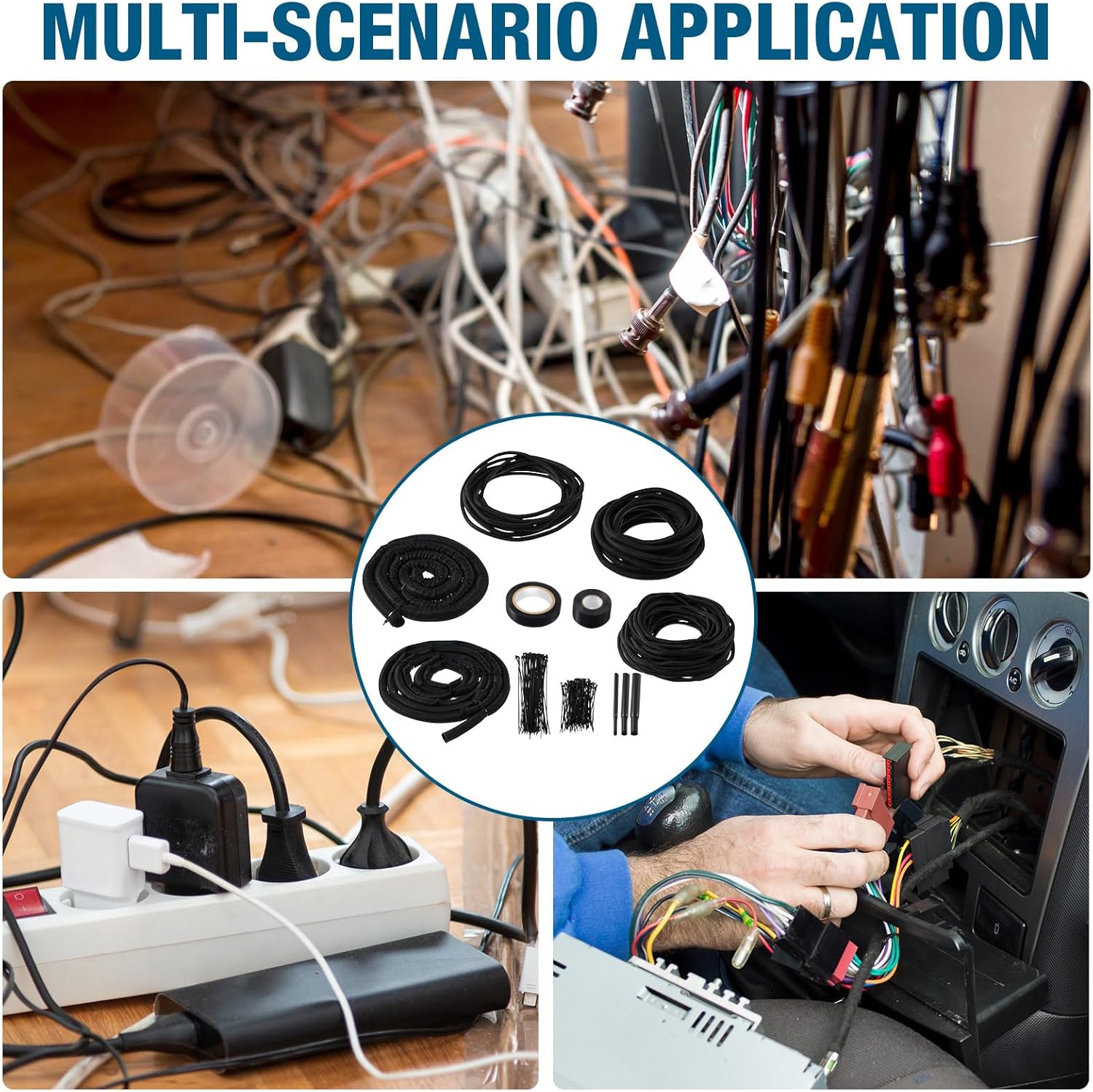 Nuanchu Split Wire Loom Sleeve Master Kit Complete Vehicle Cord and Hose Protection from Pets No Chew Include Split Sleeve Fabric Heat Shrink Tubing Silicone Tape Locking Ties Electrical Tape
