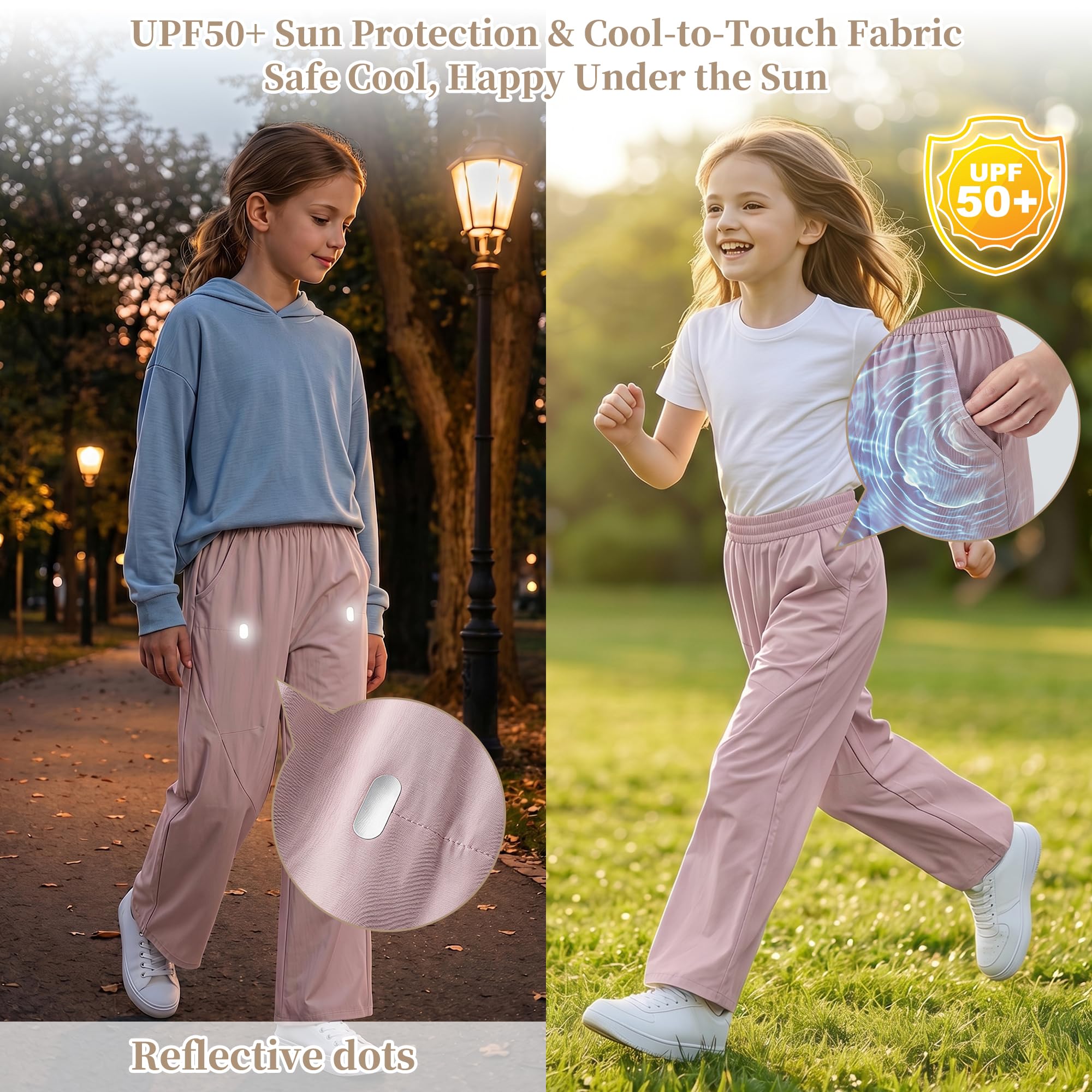 Kinder Wanderhose Mädchen Wasserdicht UPF 50+ Bootcut Trekkinghose mit reflektierenden Punkten Taschen Outdoorhose Atmungsaktiv Weiche Regenhose Schule Sporthose, Gr. 110-170