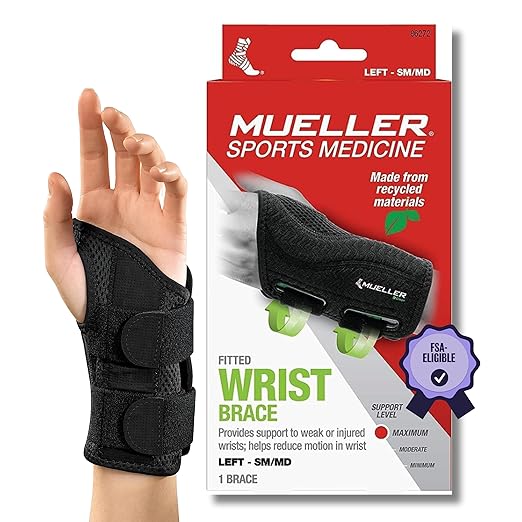 MUELLER Sports Medicine Green Fitted Wrist Brace, Wrist Pain Relief Support for Men and Women, Ideal for Carpal Tunnel, Tendinitis, Arthritis, Left Hand, Black, Small/Medium MUELLER Sports Medicine Green Fitted Wrist Brace, Wrist Pain Relief Support for Men and Women, Ideal for Carpal Tunnel, Tendinitis, Arthritis, Left Hand, Black, Small/Medium