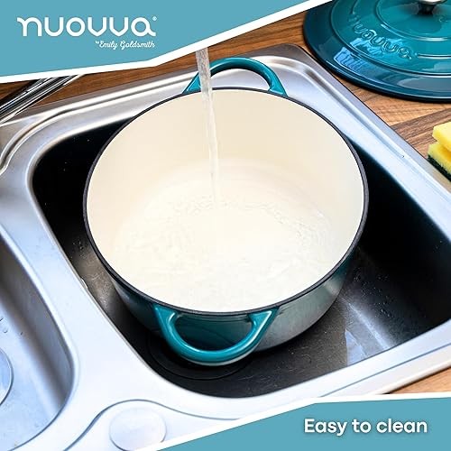 Vista 67 de Nuovva - Olla holandesa de hierro fundido con tapa – Cacerola esmaltada apta para horno hasta 500° F antiadherente – Utensilios de cocina Rojo