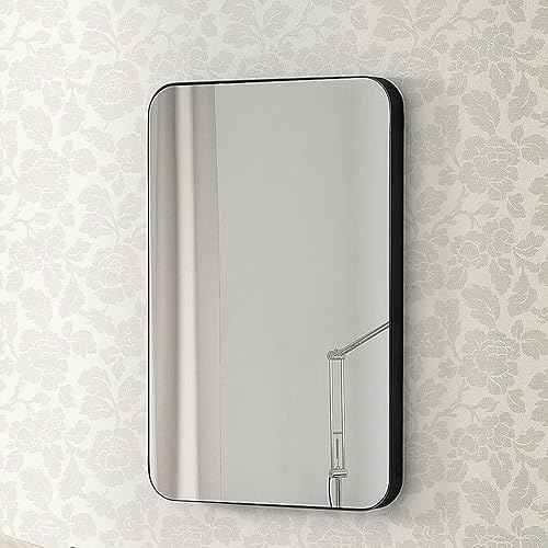Espejo de pared rectangular de 22 x 30 pulgadas, espejo decorativo con marco de metal redondeado para sala de estar, dormitorio, baño, entrada sobre