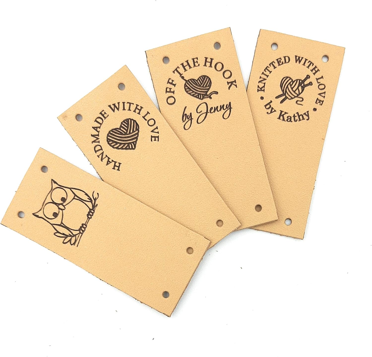 Product tags, knitting labels, labels for handmade items, leather labels for crochet, center fold labels, folding tags, set of 25 pc