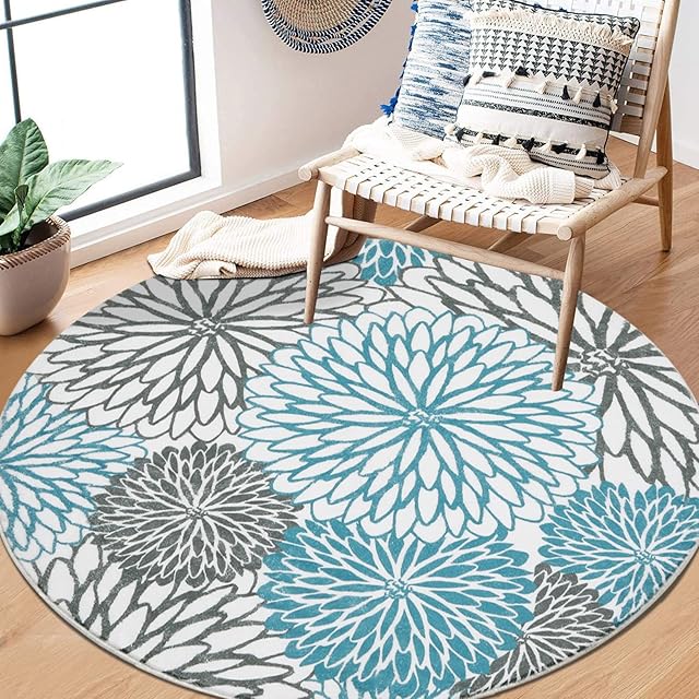 Enyhom Large Boho Round Area Rug Machine Washable Circle Area Rug Mandala Fluffy Soft Carpet Rugs for Living Room Bedroom Round indoor Chic Floor Mat, 120cm