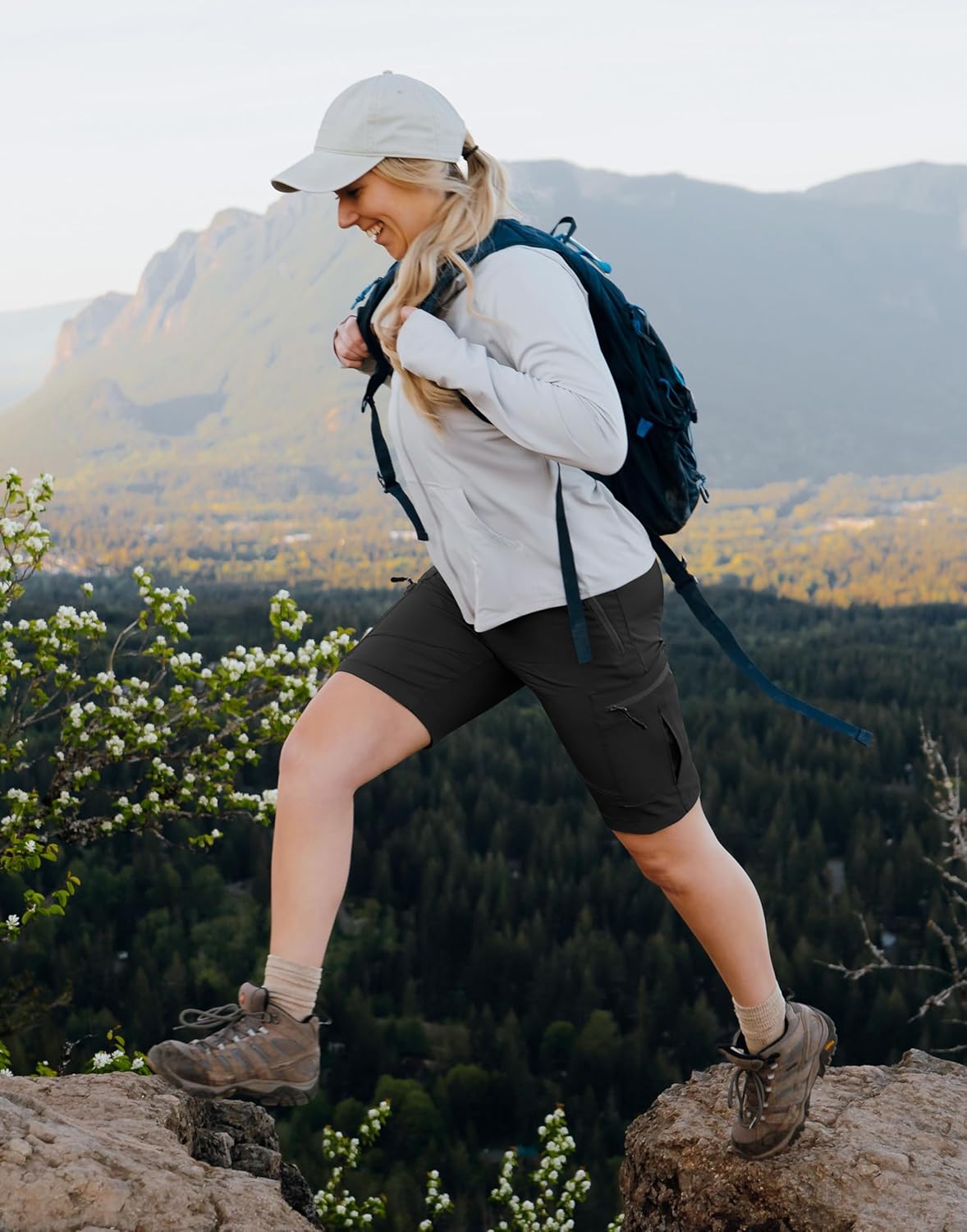 SANTINY Women's 10'' Lightweight Hiking Cargo Shorts with 5 Zipper Pockets Quick Dry Summer Long Travel Golf Shorts for Women - Image 7