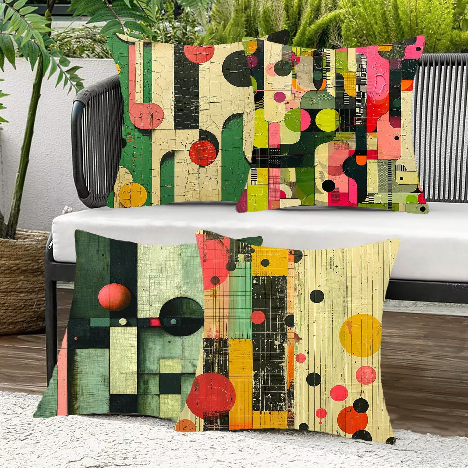 Kissenbezug 60x60 cm Farbe 4er Set Sofakissen Superweichem Doppelnähten Versteckter Reißverschluss Geometrie Outdoor Kissen Leinen gelten für Auto Terrassen-Gartenbank Wohndeko Schlafzimmer Sofa 0-5