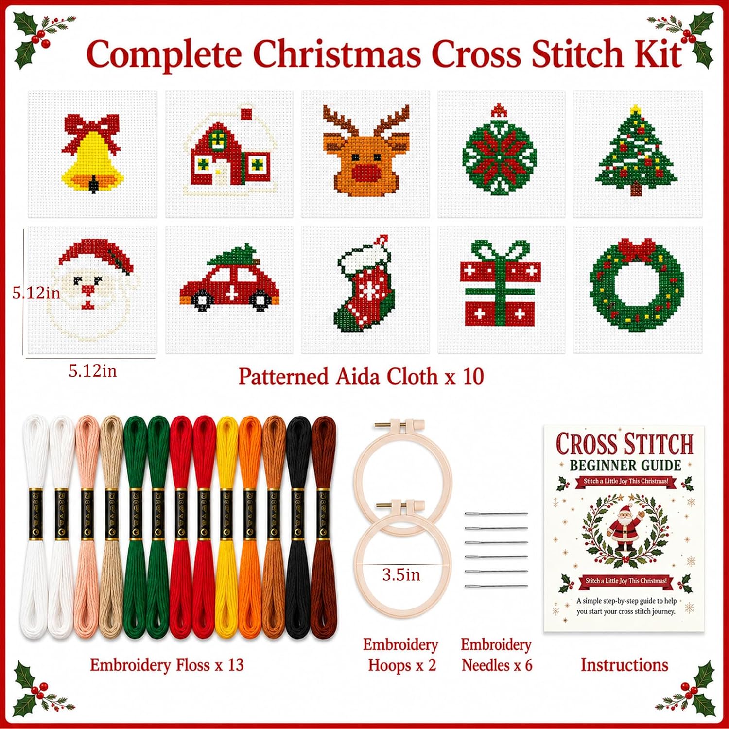 Zplontya Christmas Cross Stitch Kits Include Printed Patterns & Instruction