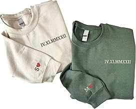 Personalized Sweatshirt, Custom Embroidered Roman Numeral Hoodies, Matching Hoodies for Couples, Personalized Sweatshirt for Boyfriend Girlfriend With Initial Heart, Gifts for Couples