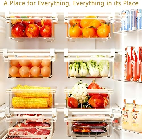 Miniatura 4 de Organizador de cajones para refrigerador, cubos de almacenamiento de cocina con asas, organizador de almacenamiento transparente para refrigerador