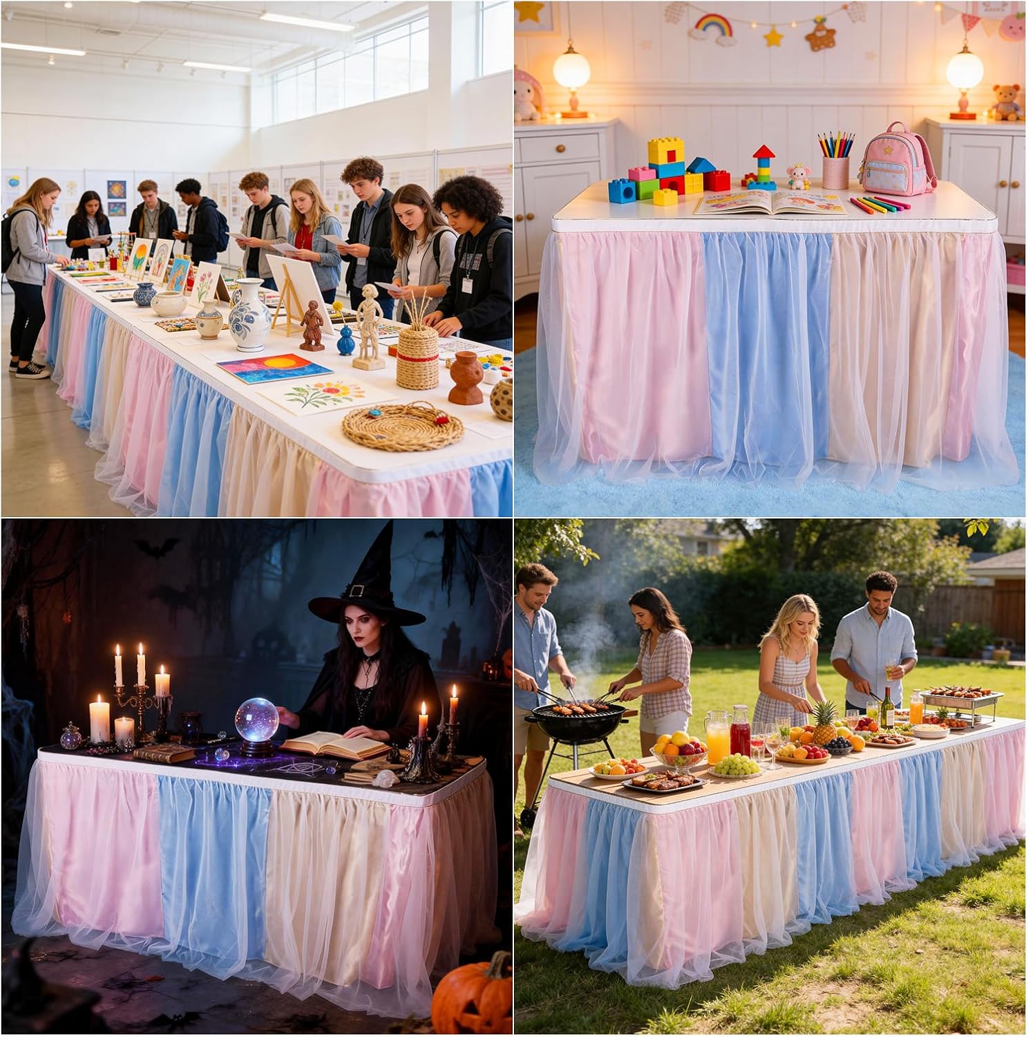 THARAHT Tulle Table Skirt 14FT 420CM Long for Rectangle Tables Round Tables Ruffle Desk Skirt for Princess Girls Birthday Party Cake Dessert Decorations Table Skirt