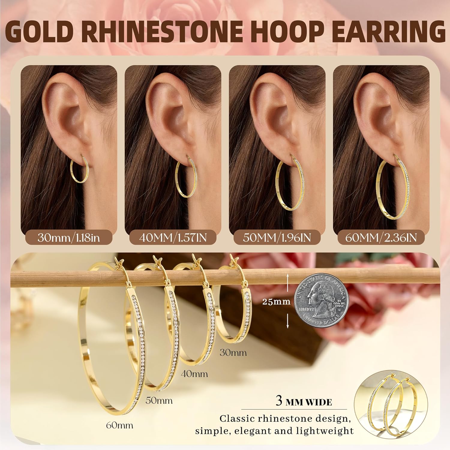 PABBEU 925 Sterling Silver Hoop Earrings for Women Sparkly Large Rhinestone Hoop Earrings Big Sterling Silver Diamond Hoops earring Hypoallergenic Cubic Zirconia Hoop Earring for Women 30/40/50/60mm - Image 2