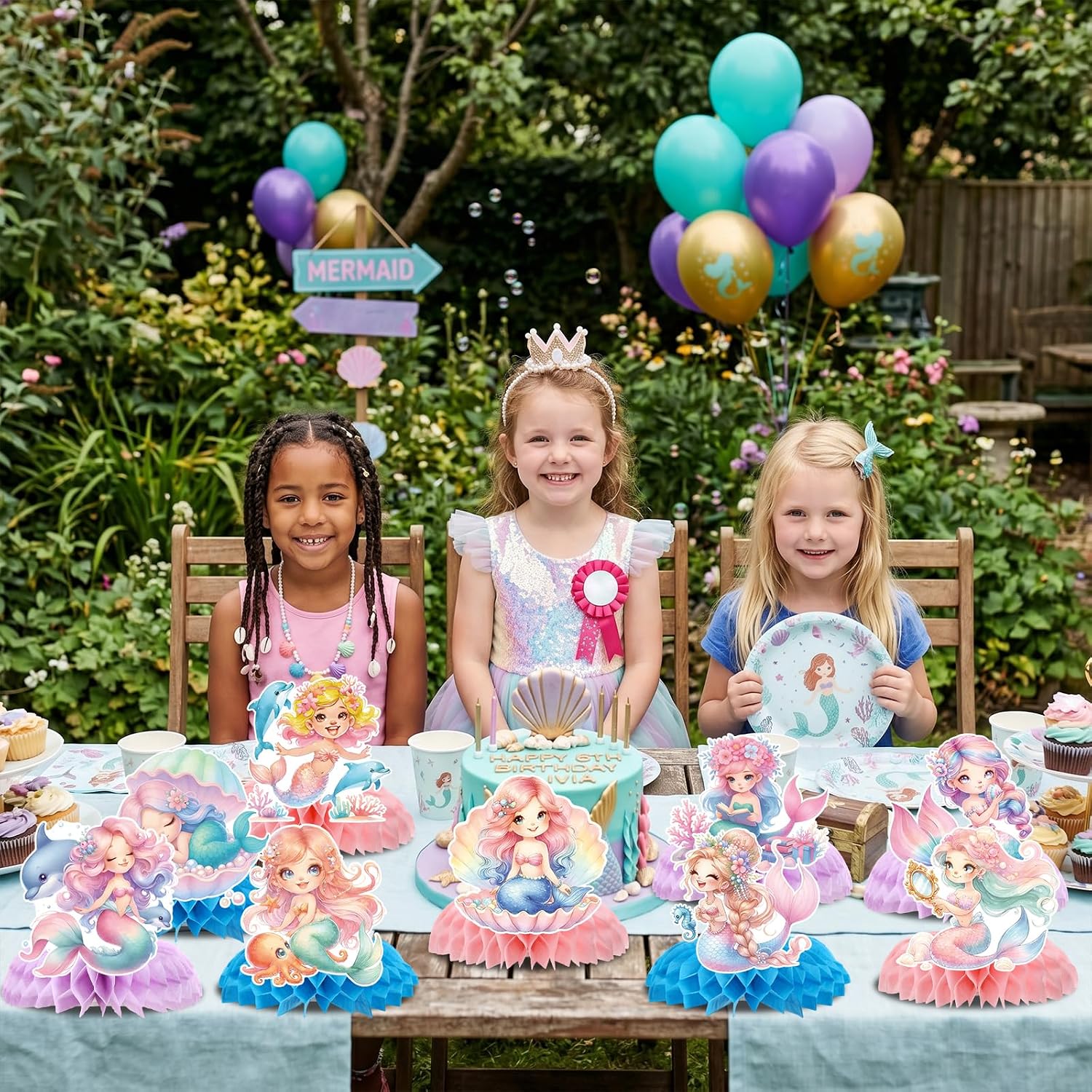 Mermaid Birthday Party Decorations - 9 Pcs Under the Sea Party Honeycomb Centerpieces Decorations, Ocean Beach Theme Party Decor Supplies for Girls Birthday Baby Shower