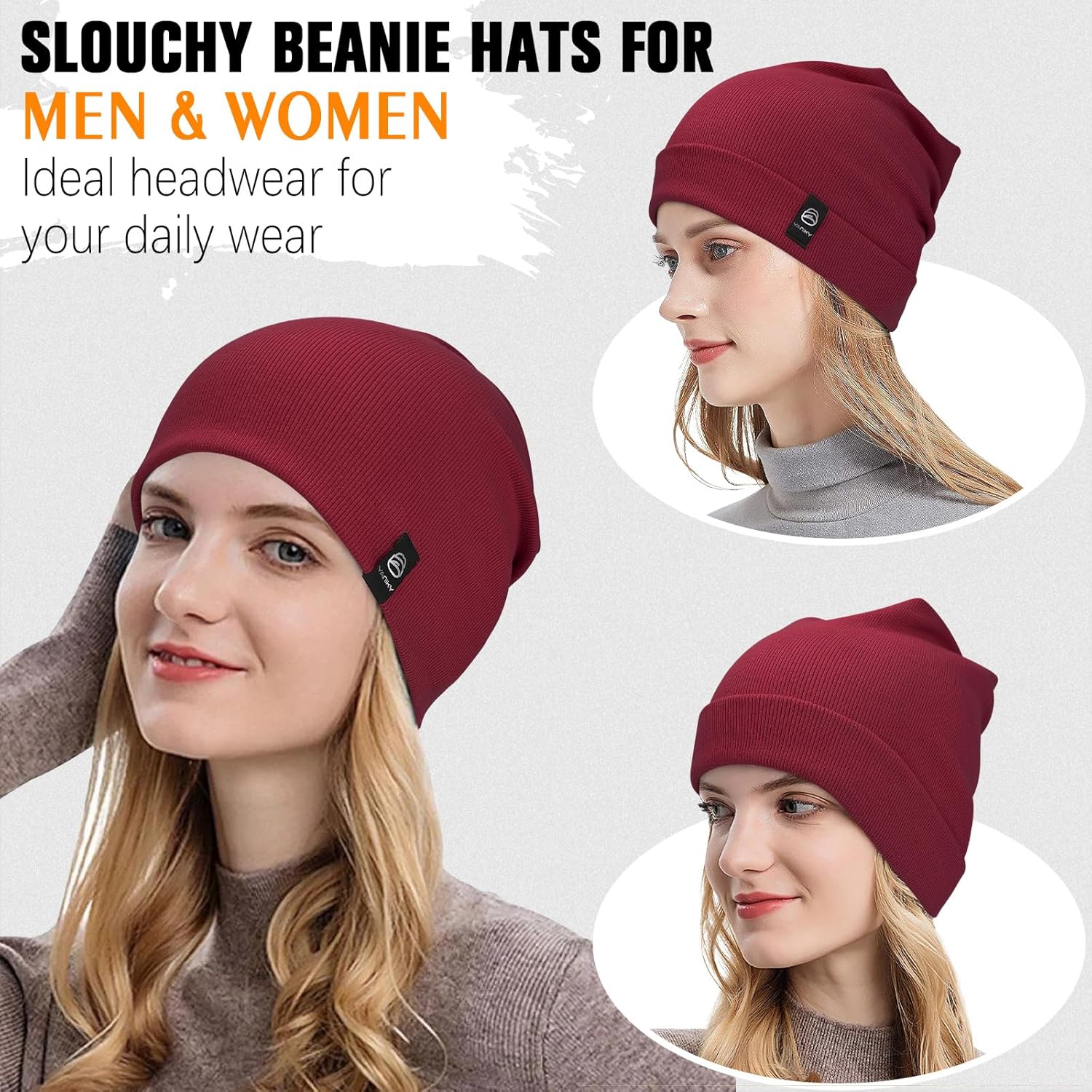 Slouchy Beanie for Women, Mens Soft Cotton Beanie Hat, Double Layer Windproof Skull Cap for All Seasons - Image 3