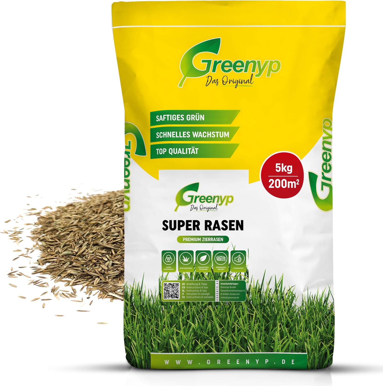 Greenyp Super Lawn I Rich Green Premium Decorative Lawn Reseeding I Dream Lawn Grass Seeds Lawn Seeds Grass Especially Dense Growing 5 kg for 200 m