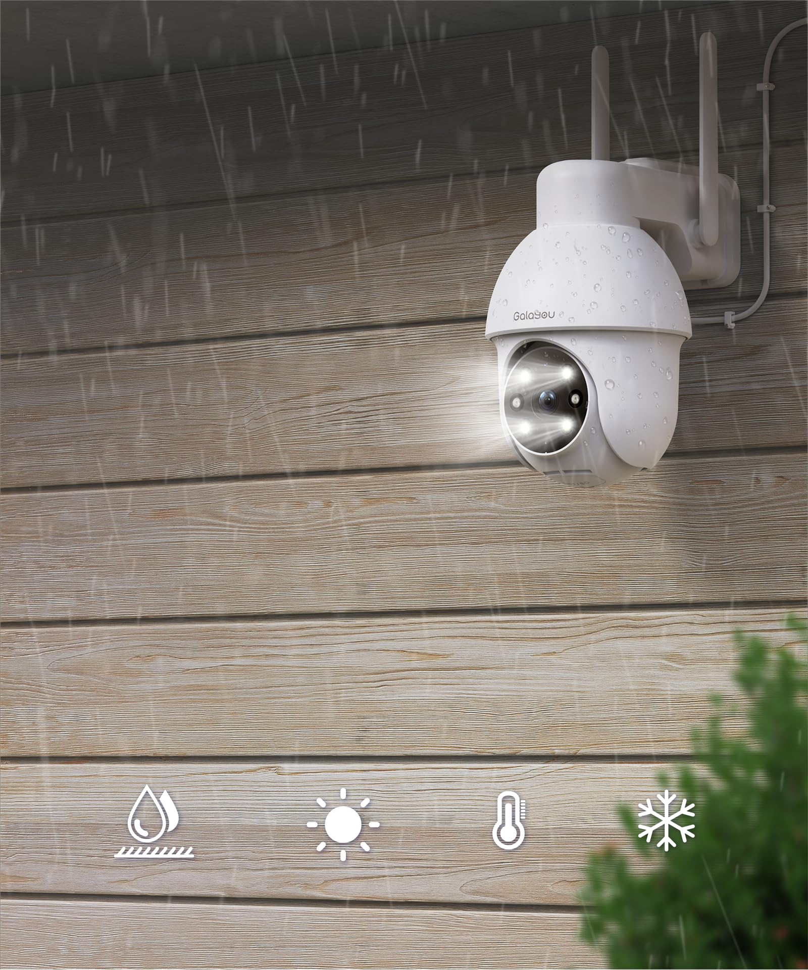 GALAYOU Zewnętrzna kamera nadzorująca WiFi PTZ, zewnętrzna wodoodporna kamera nadzorująca 360°, kolorowy noktowizor, inteligentne śledzenie, natychmiastowy alarm, Alexa Y4 2p