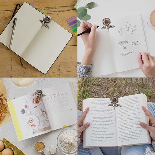 Miniatura 7 de Rosebrook Clips vintage para diario, diseño de girasol, acabado de latón antiguo, regalo para escritores