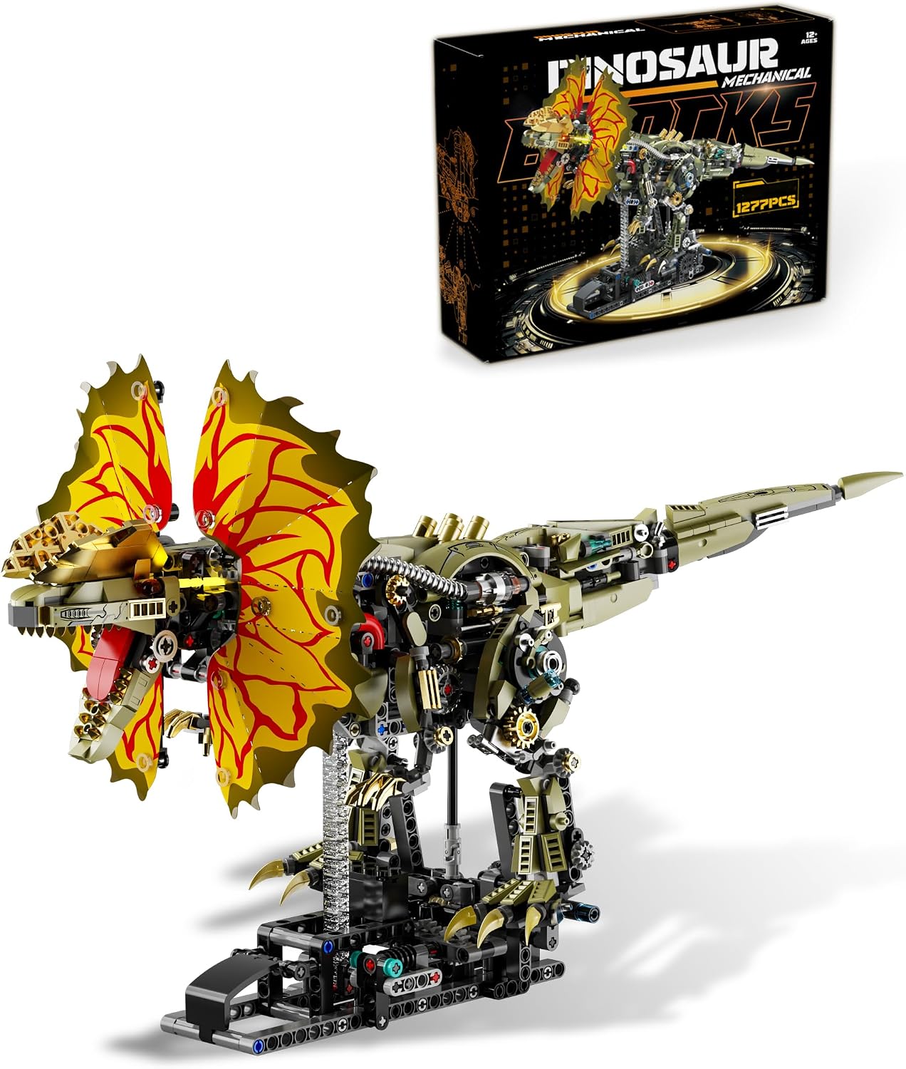 Mechanical Dilophosaurus Building Set, Flexible Joints with Light Effects and Realistic Details. Compatible with LEGO Animal Series, Great for Home & Office Display(1277PCS)