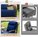 PIZZELLO Outdoor Swivel Rocker Charis 3 Pieces Wicker Swivel Patio Chair with Rattan Side Table, 5" Extra Thick Cushions and 25" Full Support Back, Patio Furniture Set for Outside Porch Deck