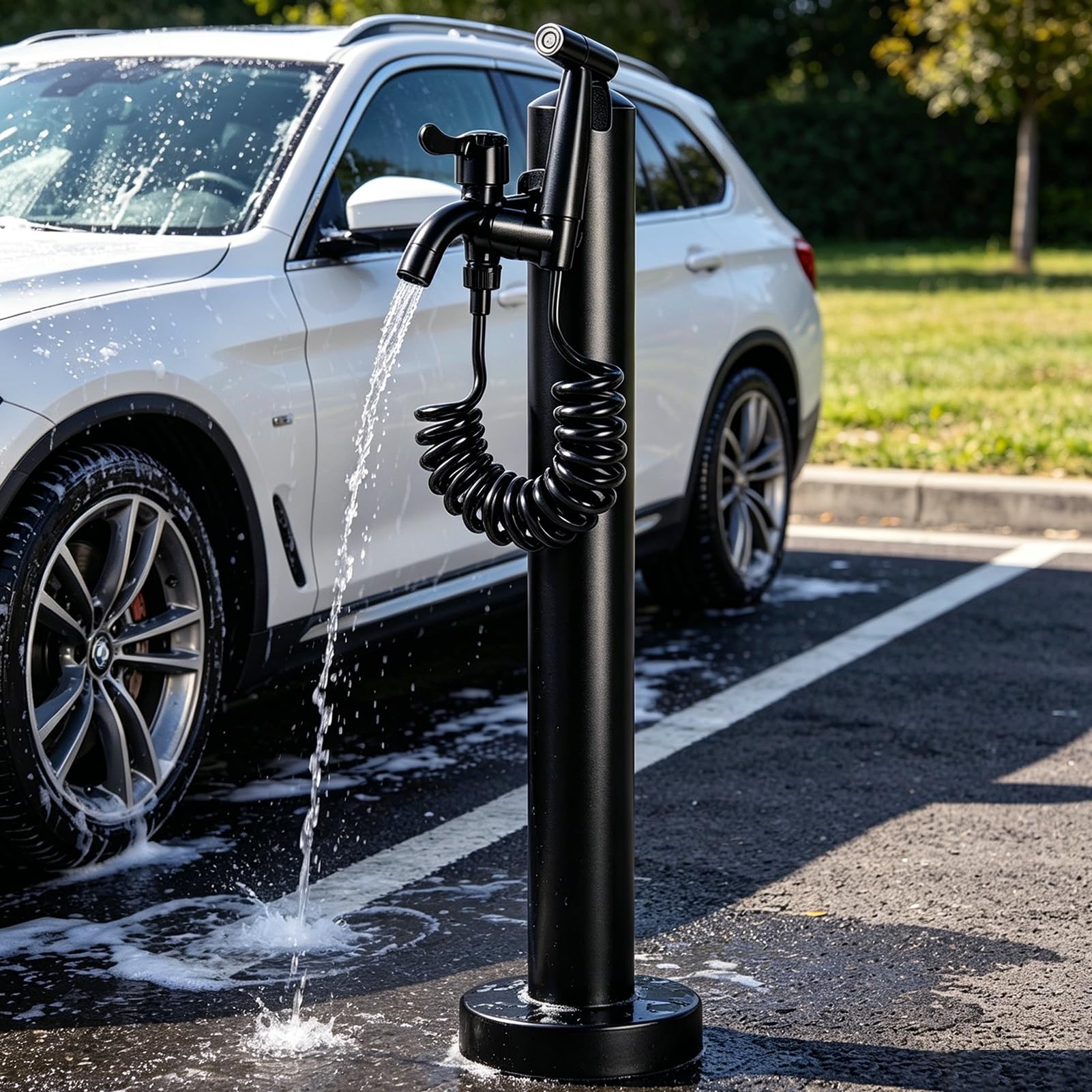 Liyadolaam One Color Floor-Standing Outdoor Faucet, Garden Water Column Water Dispenser, Modern Stainless Steel Yard Hydrant For Car Washing(Height: 95Cm/37.4In)