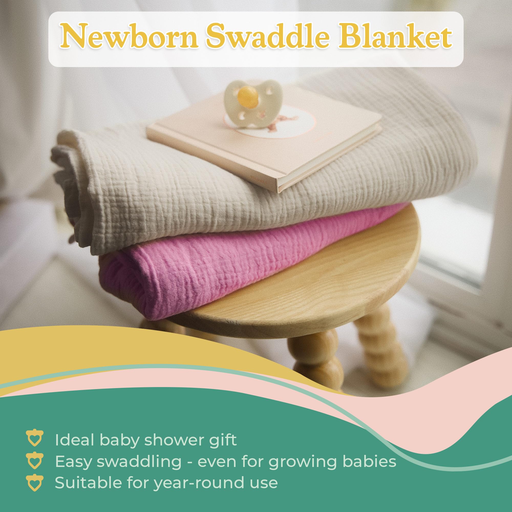 Manta de muselina para envolver – Manta de muselina de algodón suave para recién nacidos, bebés y niños pequeños, comodidad para todas las estaciones, esencial para bebés, verde, amarillo