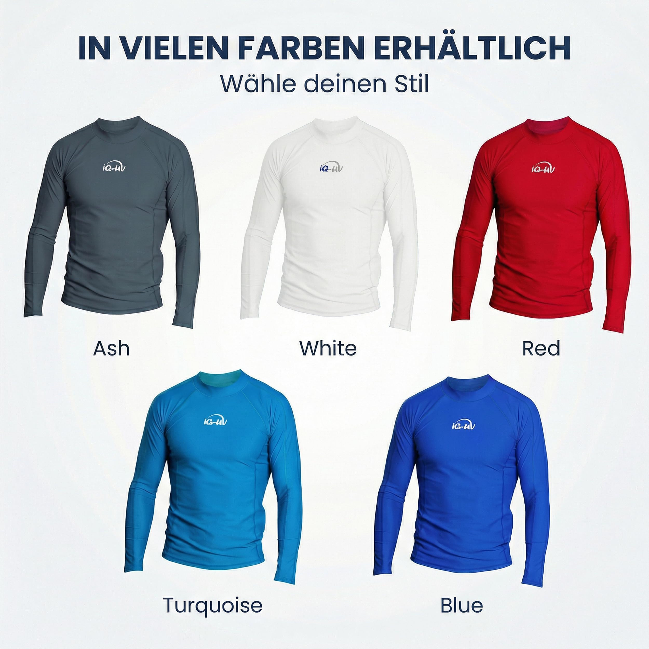 iQ-UV Shirt Herren Langarm Slim Fit – Rashguard für Herren mit Sonnenschutz zum Schwimmen, Surfen & Wassersport – Schwimmshirt Männer – Atmungsaktiv und schnelltrocknend