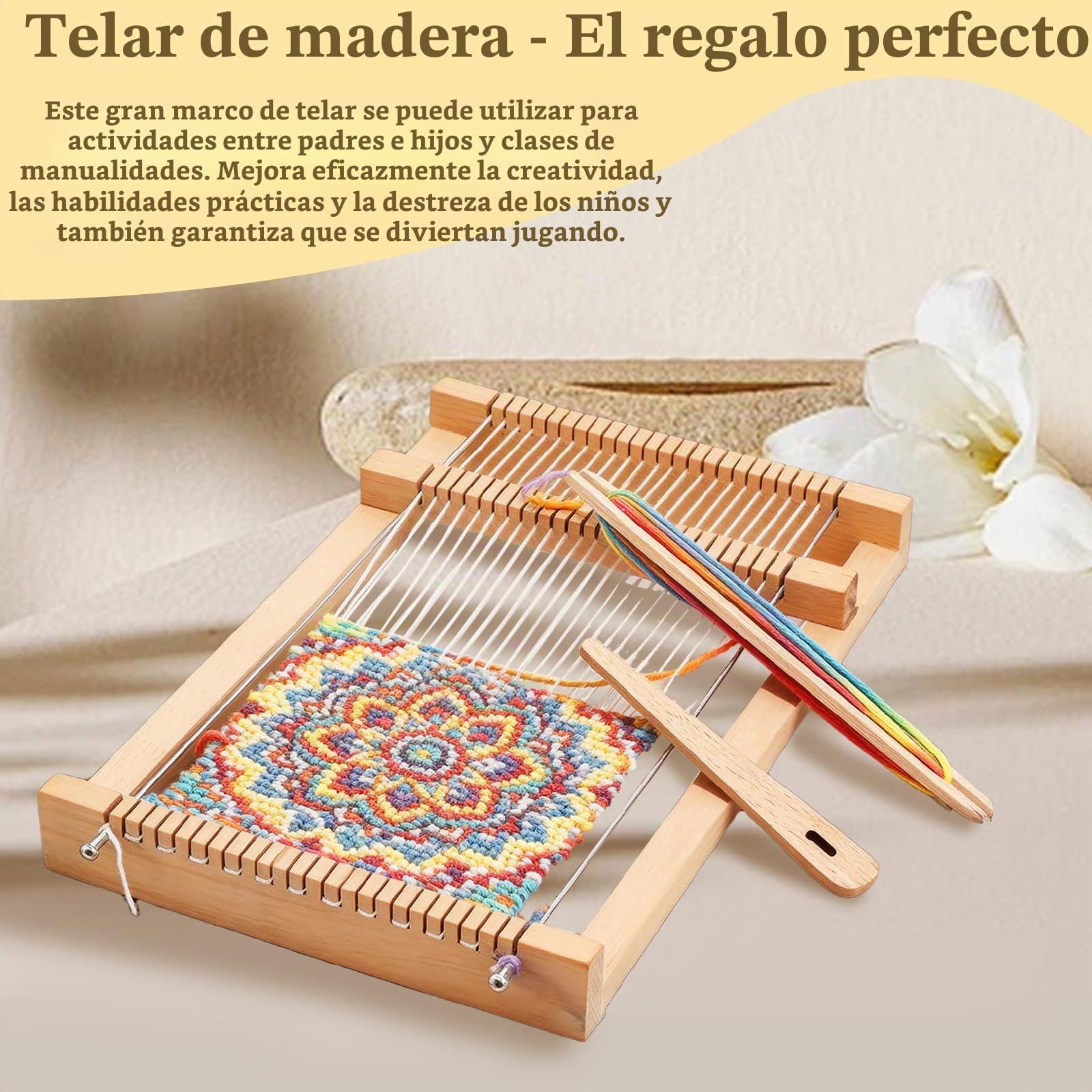BEELUKY Telar de Madera Niños Kit de Marco de Madera para Tejer 29x19 cm Maquina de Tejer Madera Con Aguja, Navaja, Lana de Colores para Principiantes Tejeduría Posavasos Bufandas Adornos de Pared
