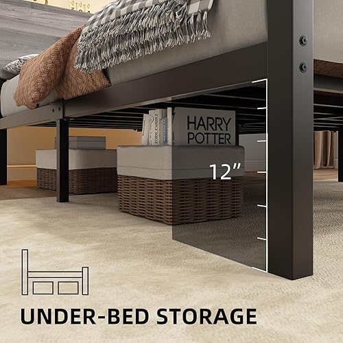 Miniatura 6 de Base de cama individual con cabecera de almacenamiento, marco de cama de plataforma de metal con luces LED, diseño ergonómico, listones de metal