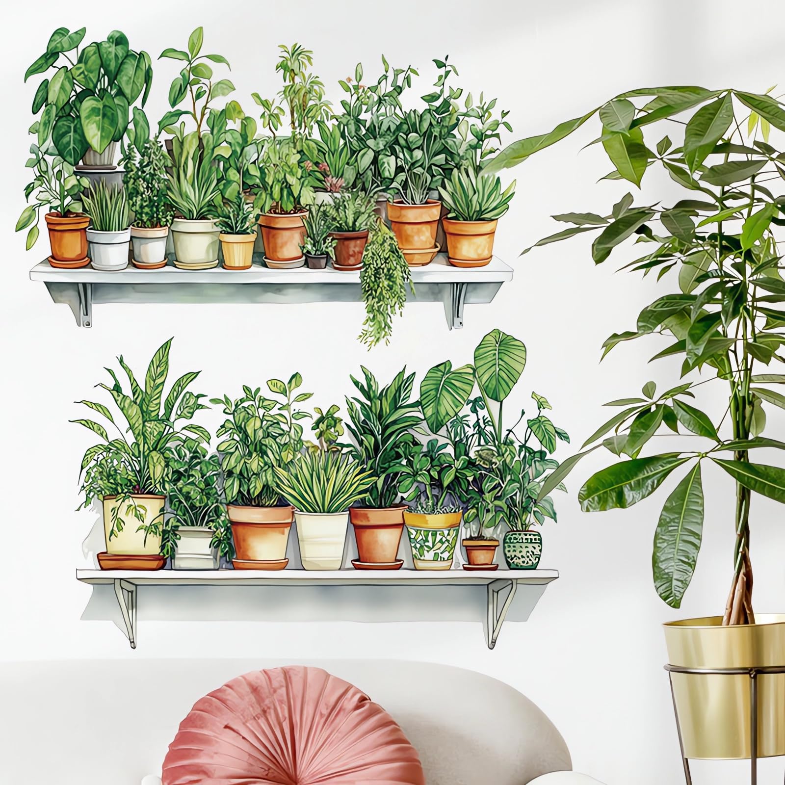 Green Plants Potted Wall Stickers, sacinora Green Leaves Wall Decals Removable Vinyl Peel and Stick for Kitchen Bathroom Study Room Living Room